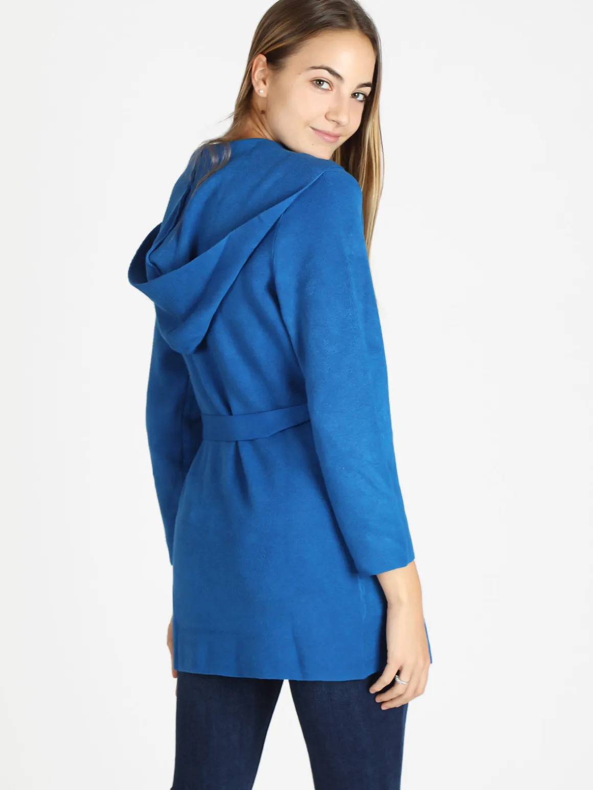 Griffai Spolverino donna in maglia con cappuccio e cintura