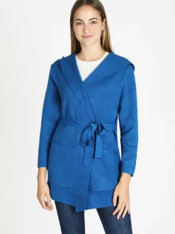Griffai Spolverino donna in maglia con cappuccio e cintura