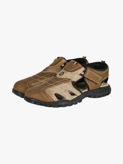 Grisport Sandali in pelle da uomo con cinturini a strappo e puntale chiuso - marrone