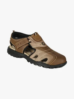 Grisport Sandali in pelle da uomo con cinturini a strappo e puntale chiuso - marrone