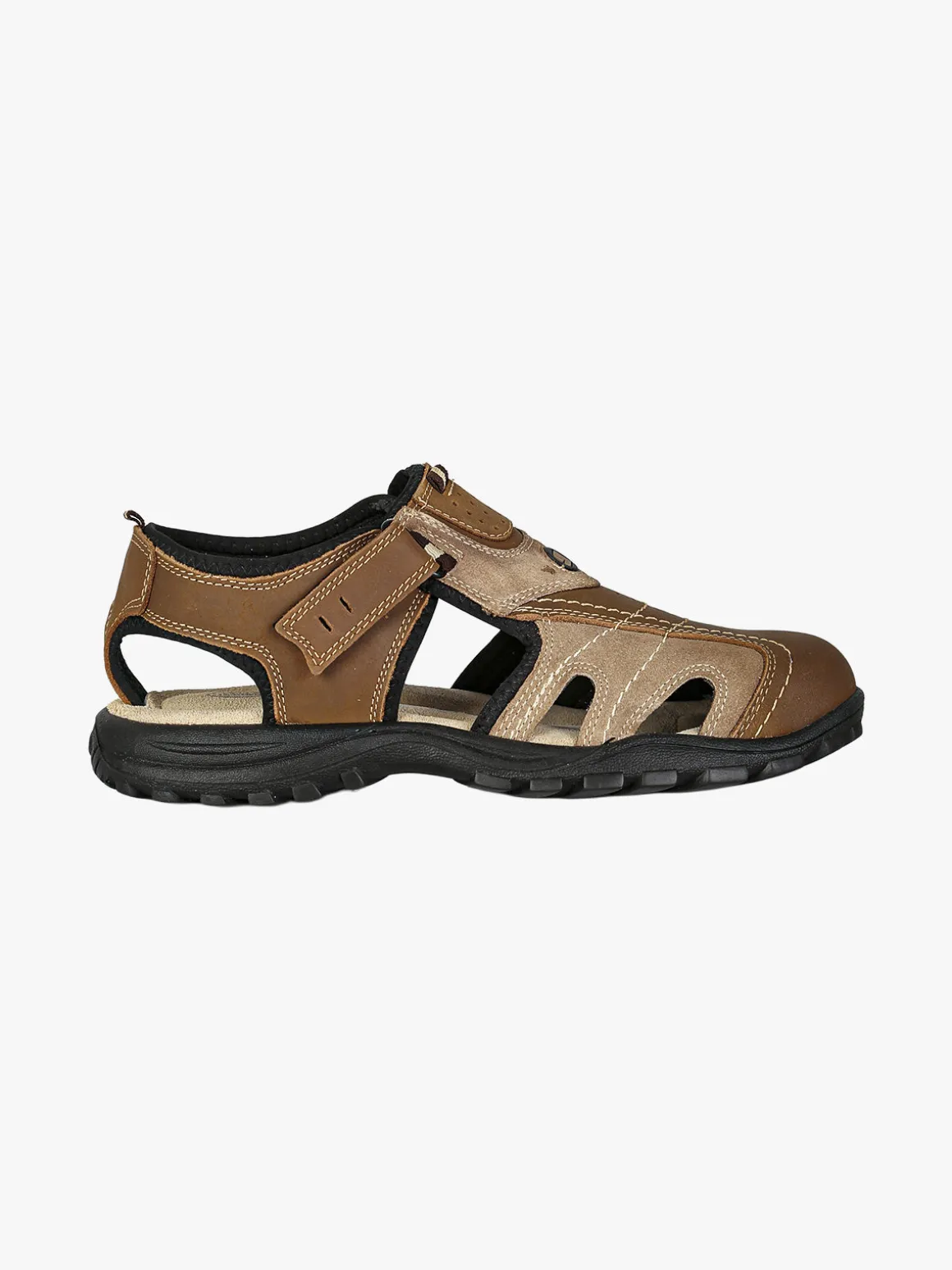 Grisport Sandali in pelle da uomo con cinturini a strappo e puntale chiuso - marrone