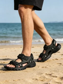 Grisport Sandali in pelle da uomo con strappi - nero