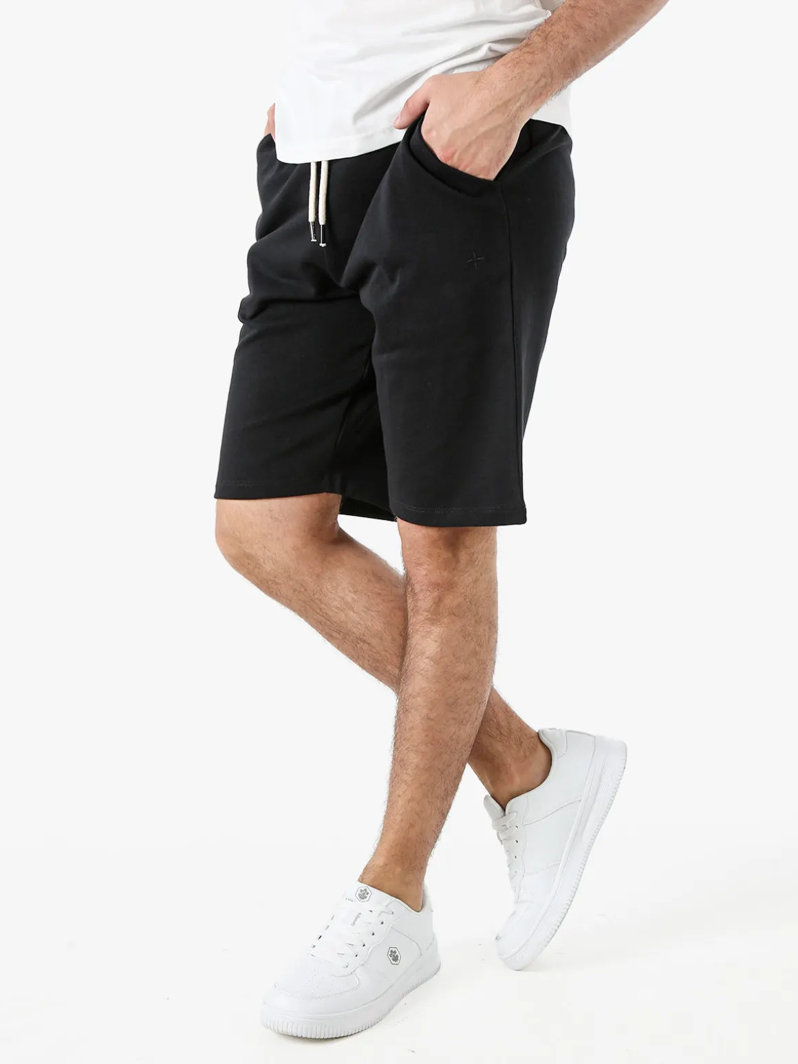 Guy Bermuda da uomo in felpa con coulisse - nero