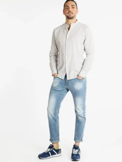 Guy Camicia alla coreana da uomo misto lino