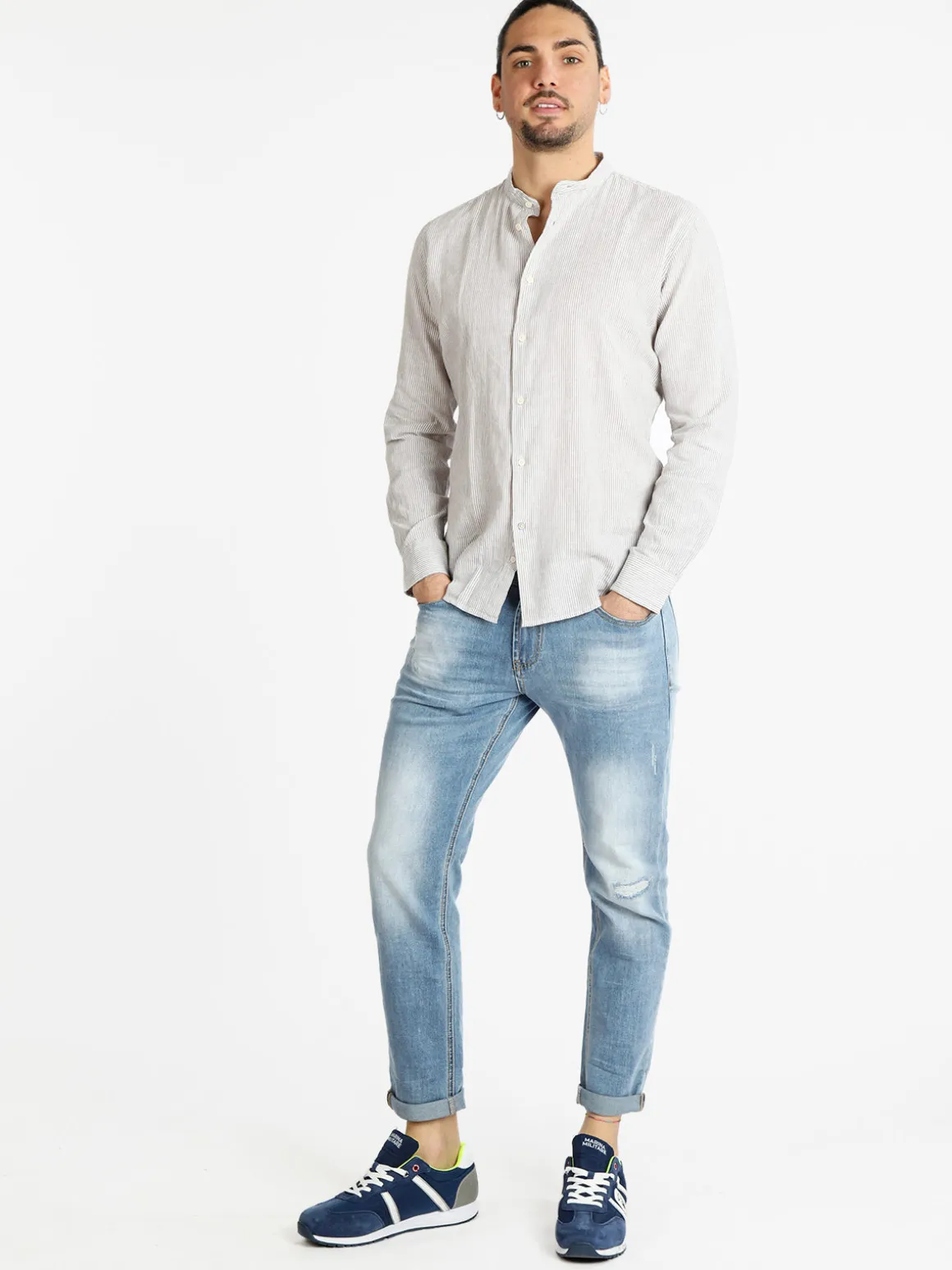Guy Camicia alla coreana da uomo misto lino