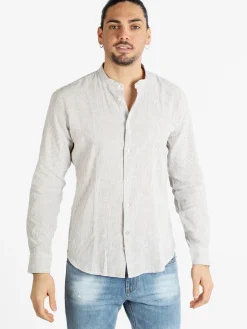 Guy Camicia alla coreana da uomo misto lino