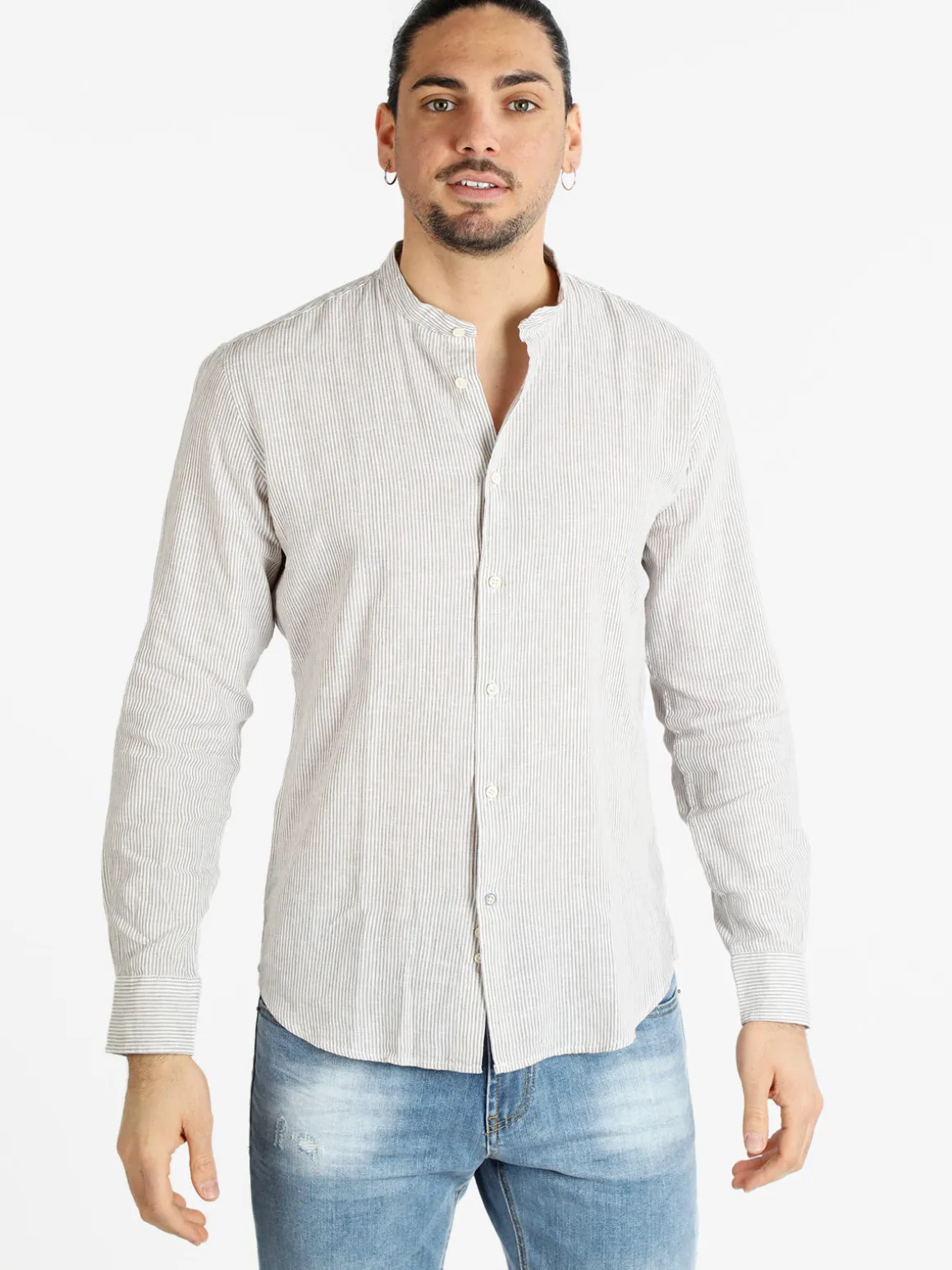 Guy Camicia alla coreana da uomo misto lino