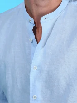 Guy Camicia da uomo alla coreana in misto lino