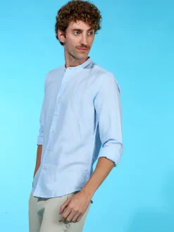 Guy Camicia da uomo alla coreana in misto lino