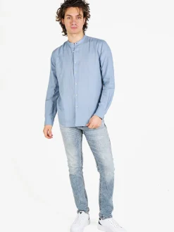 Guy Camicia da uomo alla coreana in misto lino