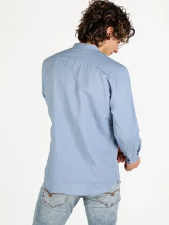 Guy Camicia da uomo alla coreana in misto lino