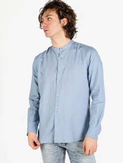 Guy Camicia da uomo alla coreana in misto lino