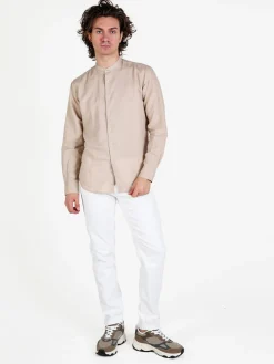 Guy Camicia da uomo alla coreana in misto lino