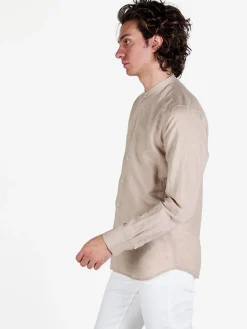 Guy Camicia da uomo alla coreana in misto lino