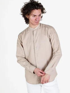 Guy Camicia da uomo alla coreana in misto lino
