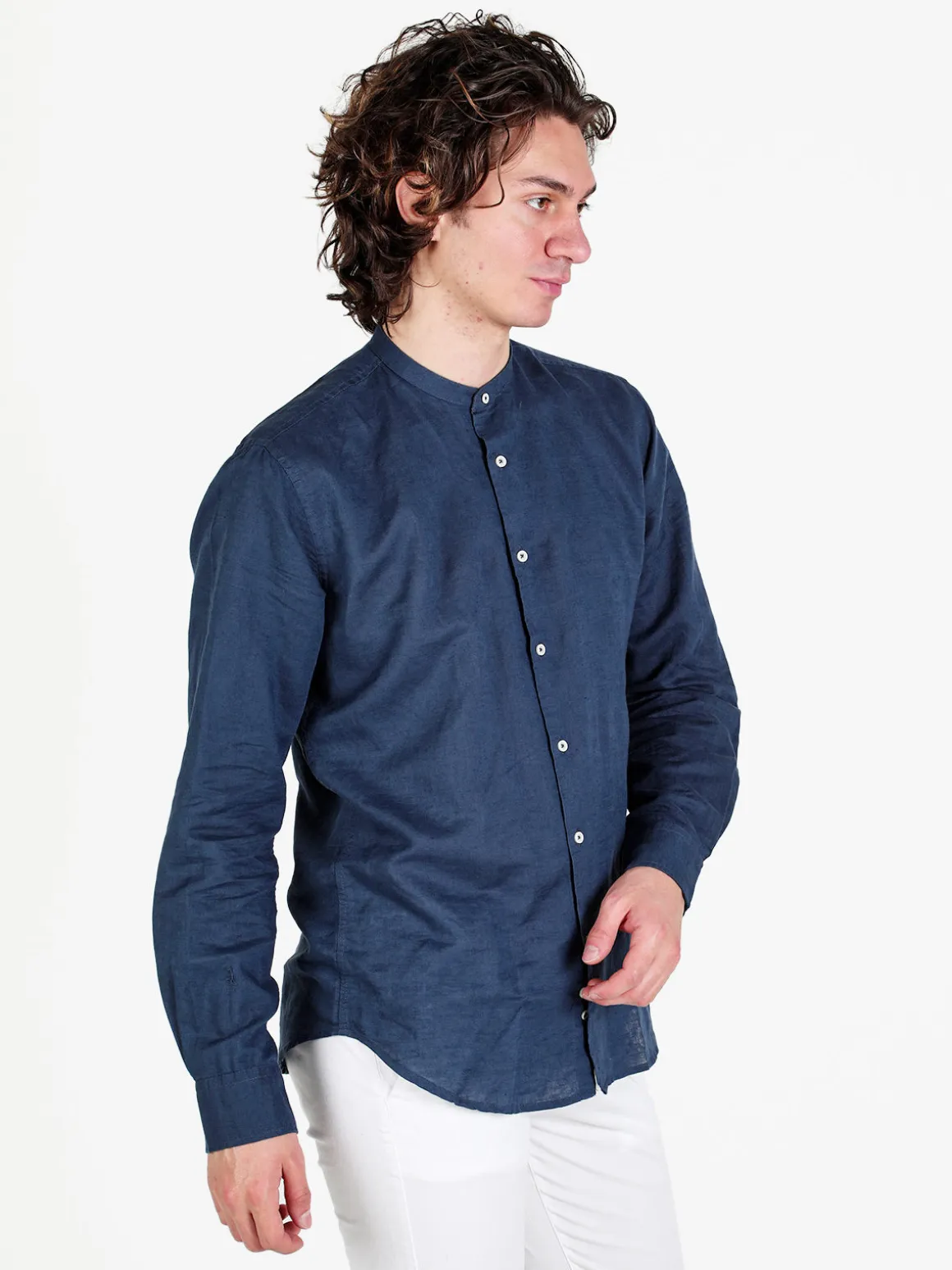 Guy Camicia da uomo alla coreana in misto lino