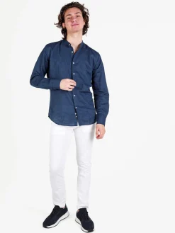 Guy Camicia da uomo alla coreana in misto lino