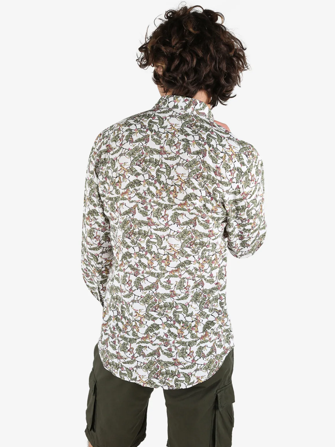Guy Camicia da uomo in misto lino a maniche lunghe con stampa disegni