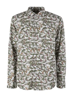 Guy Camicia da uomo in misto lino a maniche lunghe con stampa disegni