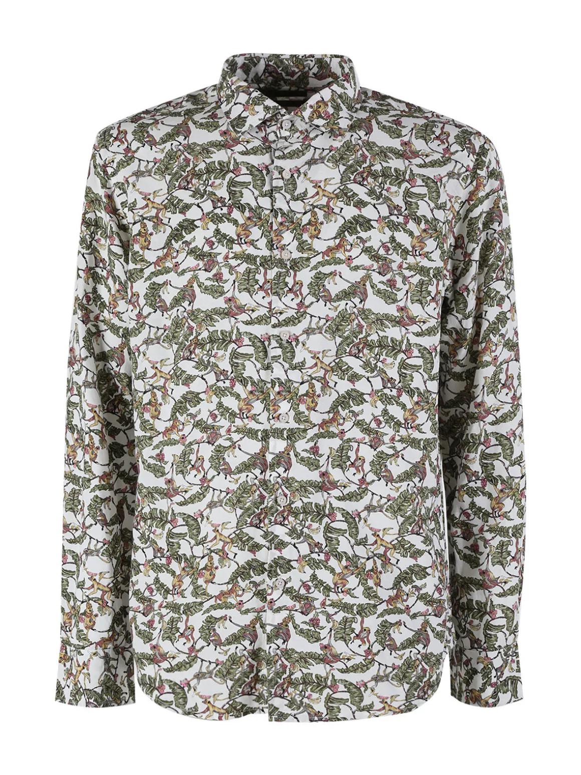 Guy Camicia da uomo in misto lino a maniche lunghe con stampa disegni
