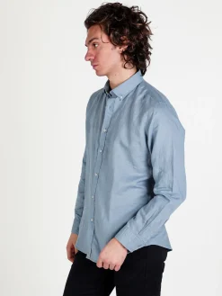 Guy Camicia da uomo in misto lino a maniche lunghe