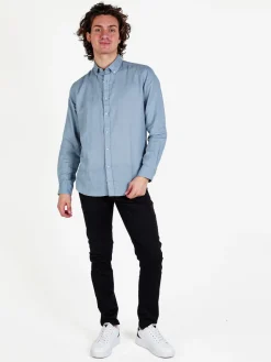 Guy Camicia da uomo in misto lino a maniche lunghe