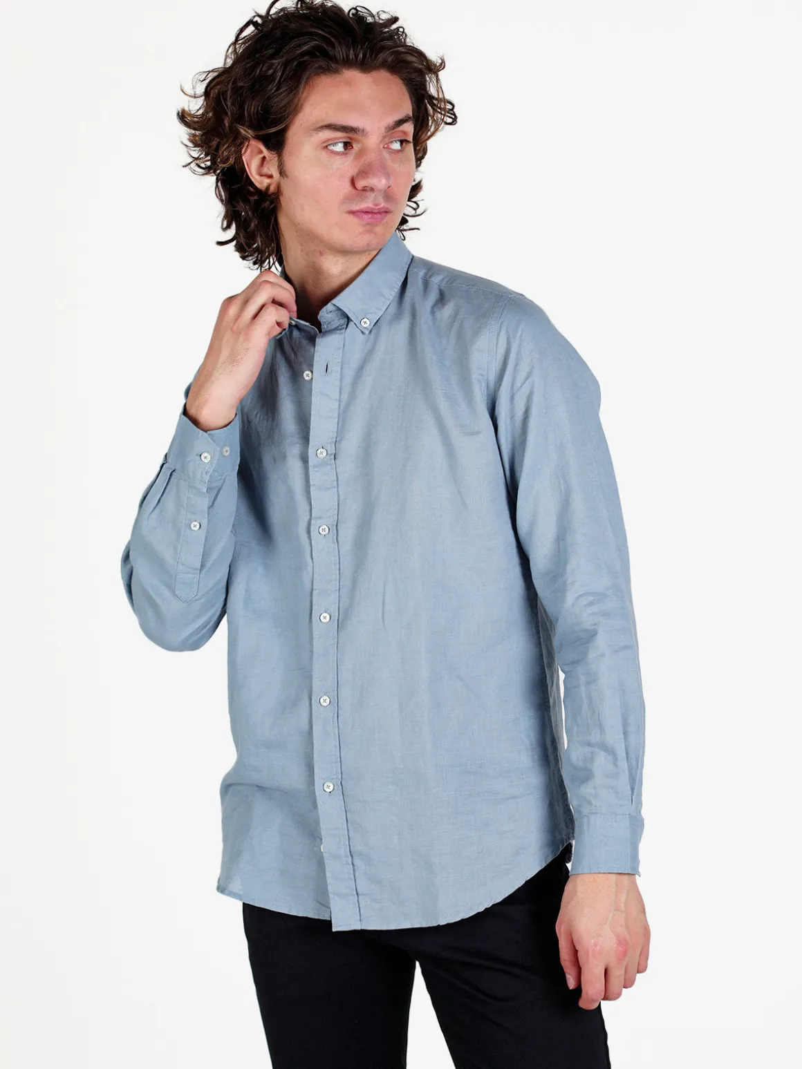 Guy Camicia da uomo in misto lino a maniche lunghe