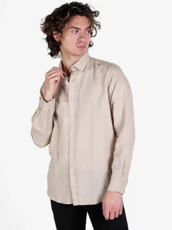 Guy Camicia da uomo in misto lino a maniche lunghe