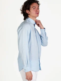 Guy Camicia da uomo in misto lino a maniche lunghe