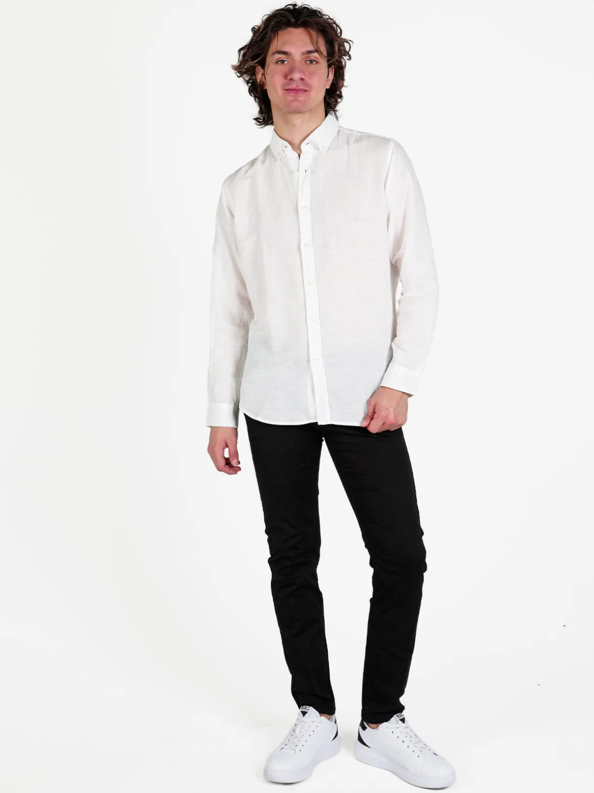 Guy Camicia da uomo in misto lino a maniche lunghe