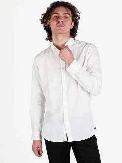 Guy Camicia da uomo in misto lino a maniche lunghe