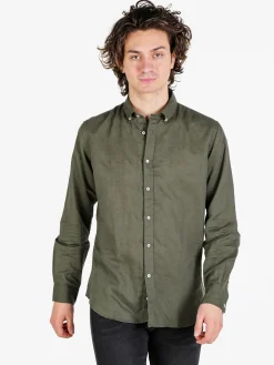 Guy Camicia da uomo in misto lino a maniche lunghe
