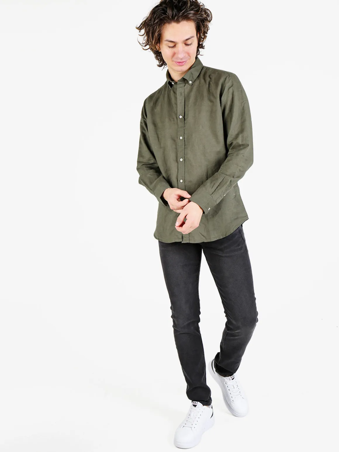 Guy Camicia da uomo in misto lino a maniche lunghe