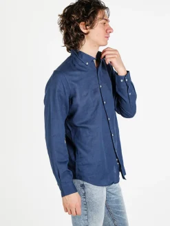Guy Camicia da uomo in misto lino a maniche lunghe