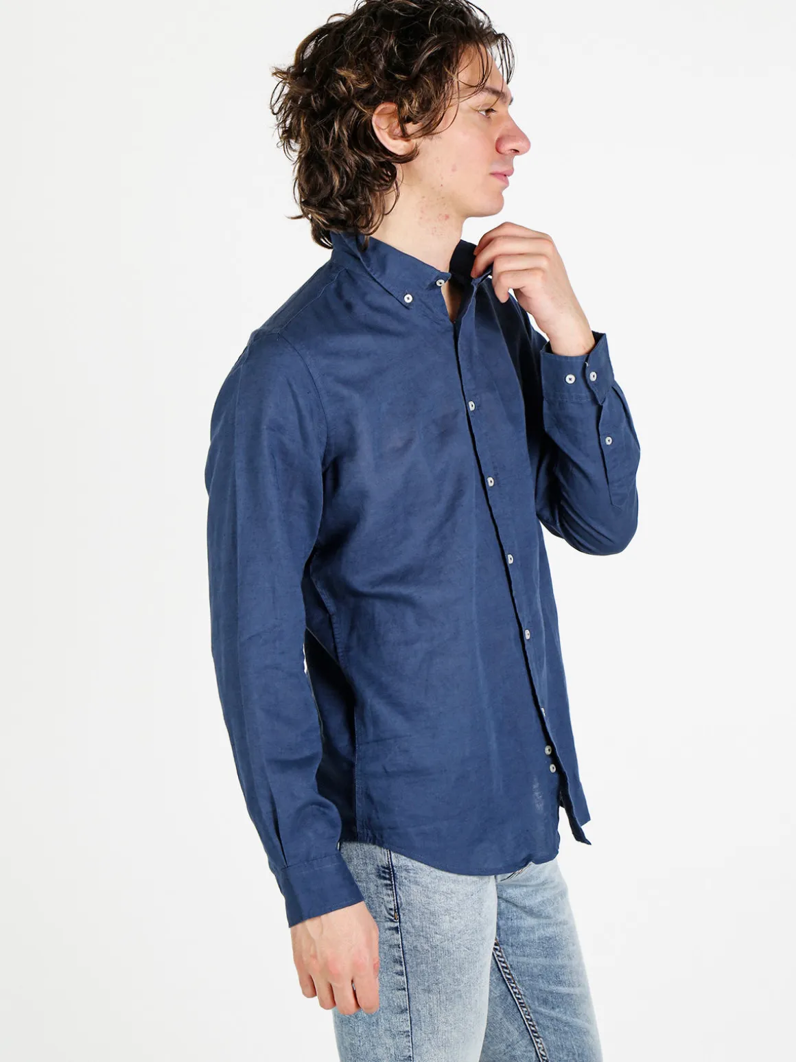 Guy Camicia da uomo in misto lino a maniche lunghe