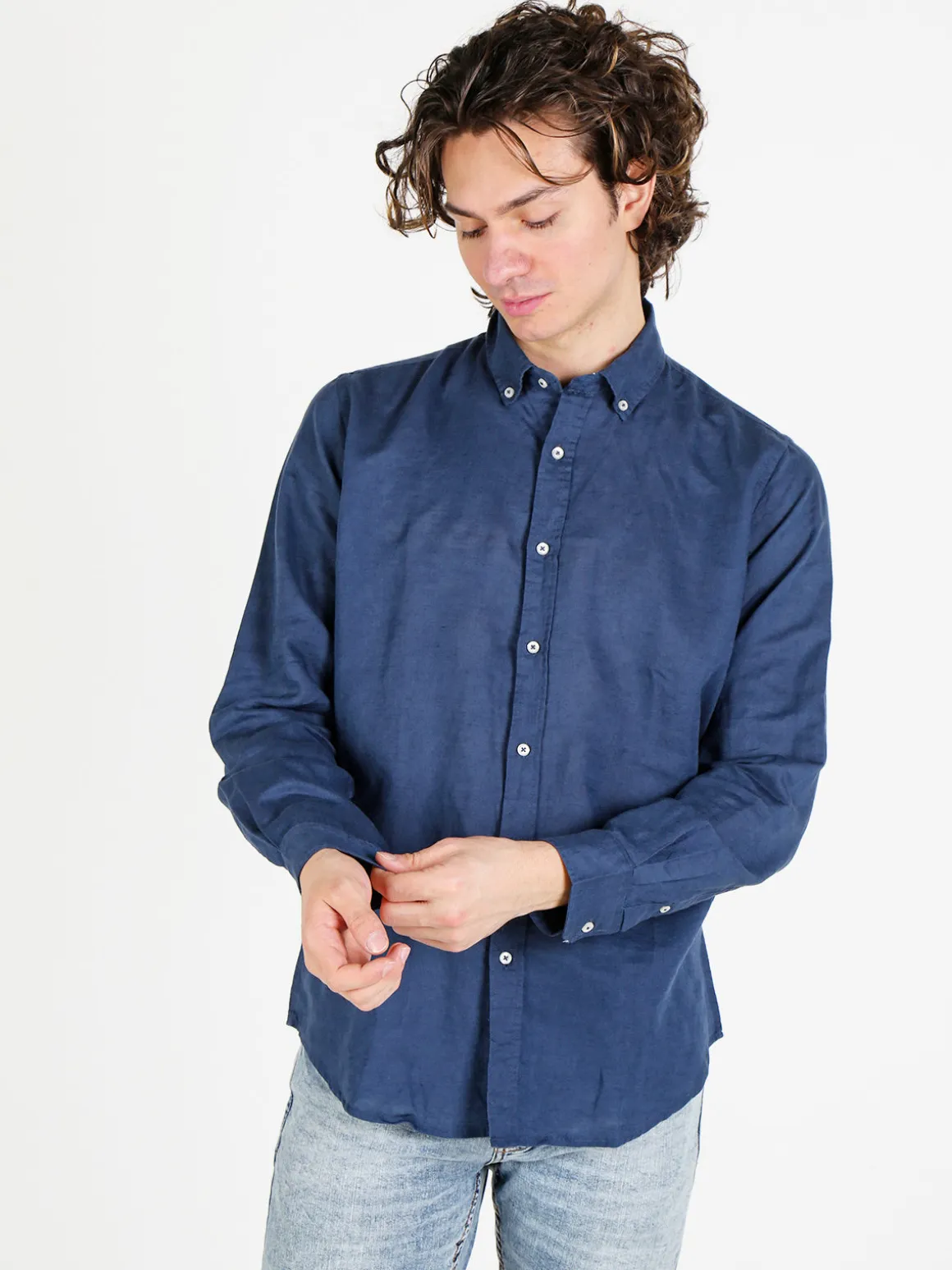 Guy Camicia da uomo in misto lino a maniche lunghe