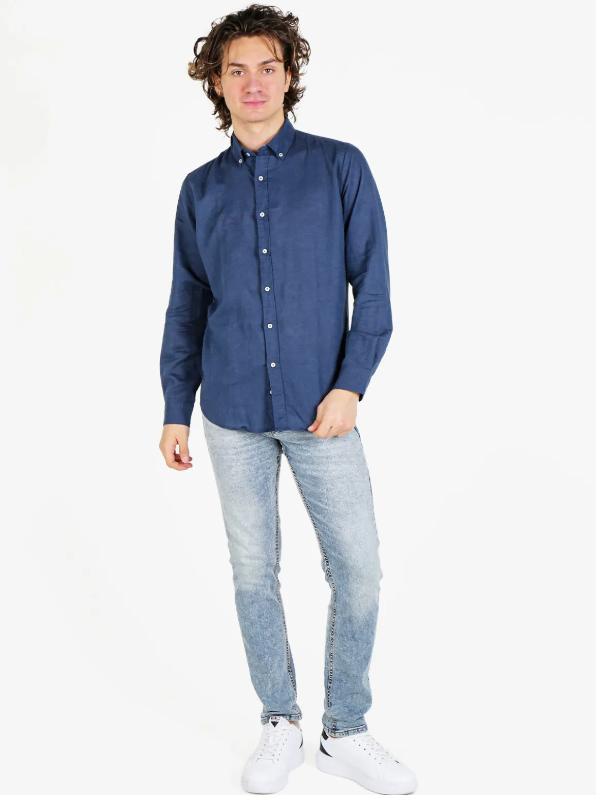 Guy Camicia da uomo in misto lino a maniche lunghe