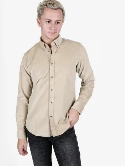 Guy Camicia da uomo in velluto a maniche lunghe