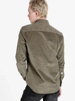 Guy Camicia da uomo in velluto a maniche lunghe