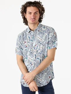 Guy Camicia da uomo in viscosa a maniche corte con stampa floreale - multicolore