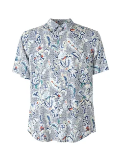 Guy Camicia da uomo in viscosa a maniche corte con stampa floreale - multicolore