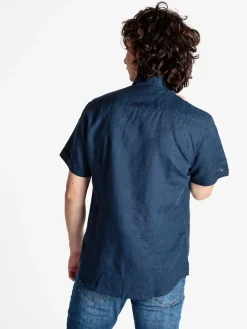 Guy Camicia da uomo misto lino a maniche corte