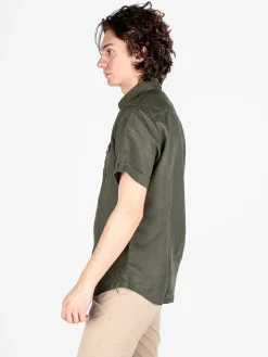Guy Camicia da uomo misto lino a maniche corte