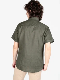 Guy Camicia da uomo misto lino a maniche corte
