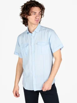 Guy Camicia da uomo misto lino a maniche corte