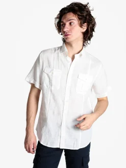 Guy Camicia da uomo misto lino a maniche corte