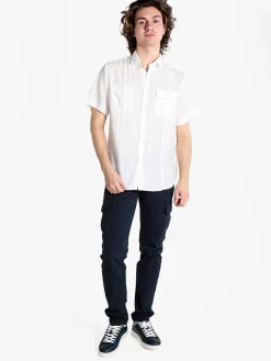 Guy Camicia da uomo misto lino a maniche corte