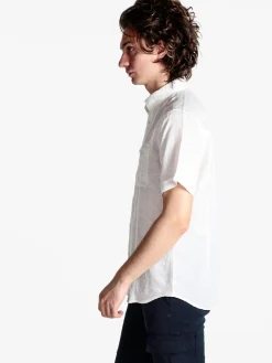 Guy Camicia da uomo misto lino a maniche corte