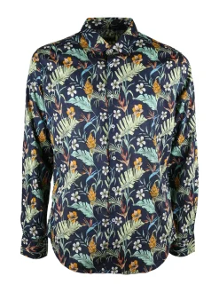 Guy Camicia floreale da uomo in cotone a maniche lunghe