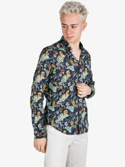 Guy Camicia floreale da uomo in cotone a maniche lunghe